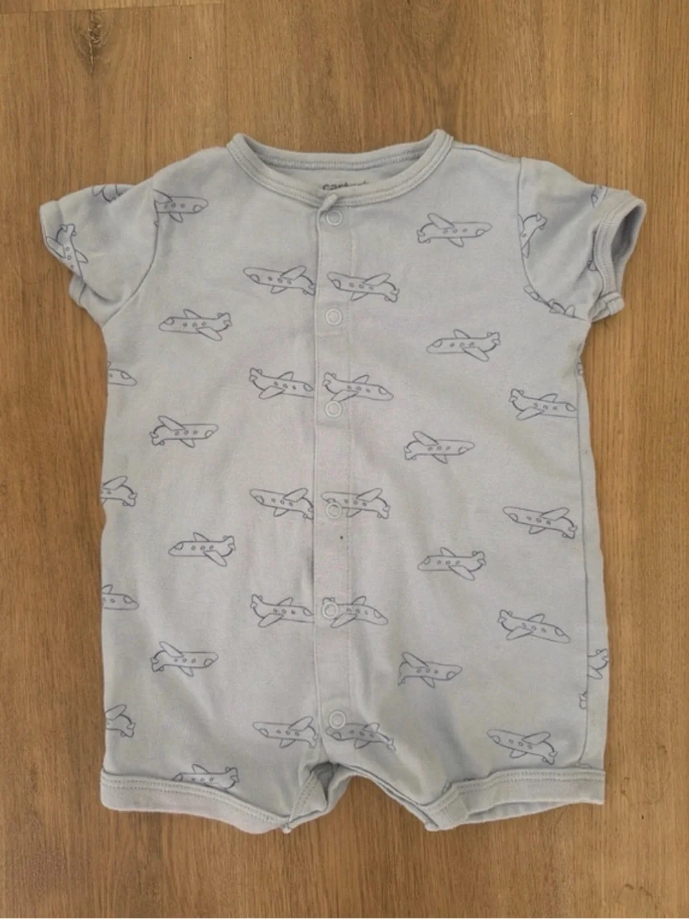 Carter's Light Blue Short-Sleeve Airplane One-Piece